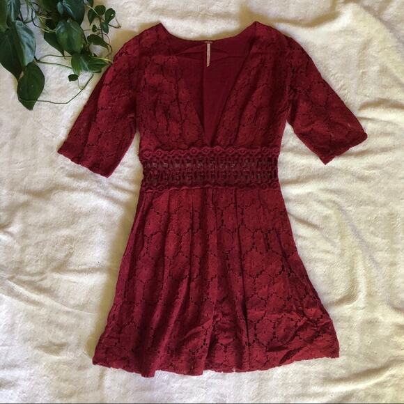 Free People Daisy Field Lace Dress in Red - Picture 2 of 6